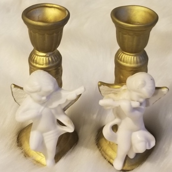 Cherub Porcelain Candle Holders (2) 1996 Vintage - Picture 1 of 8